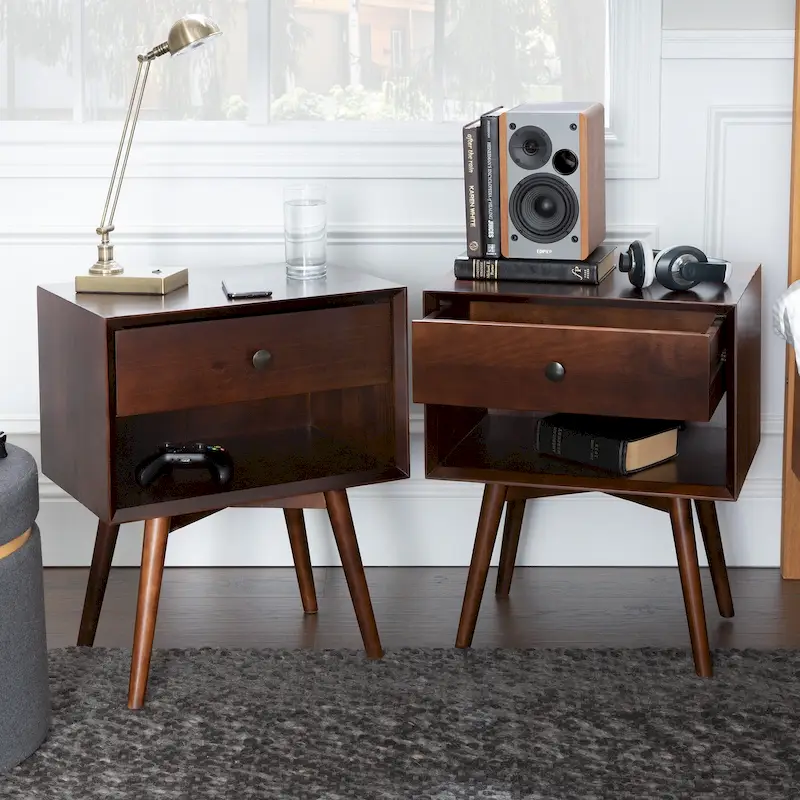 Middlebrook Mid-Century Solid Wood 1-Drawer Nightstand, Set of 2