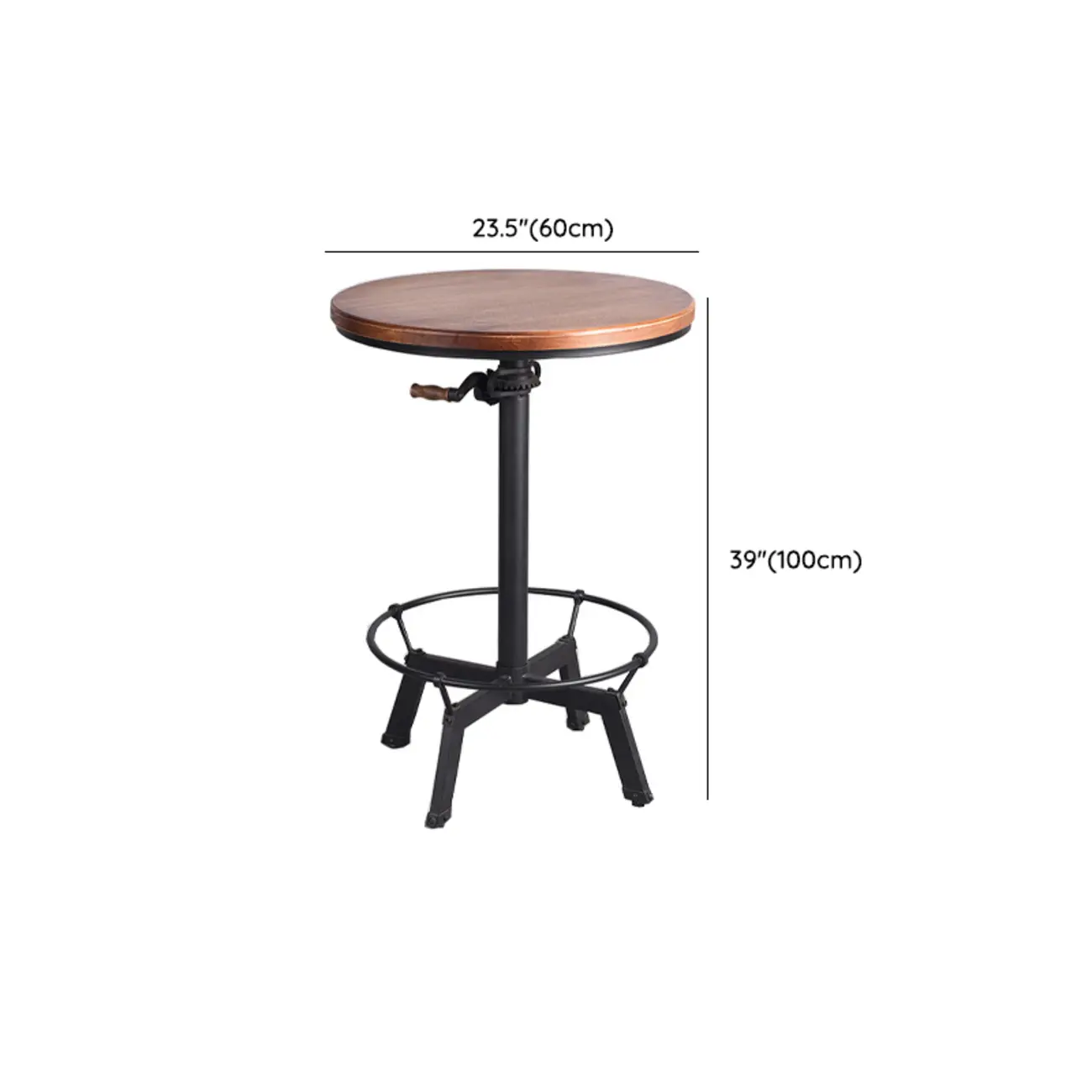 Adjustable Height Industrial Wood Iron Pedestal Bar Table