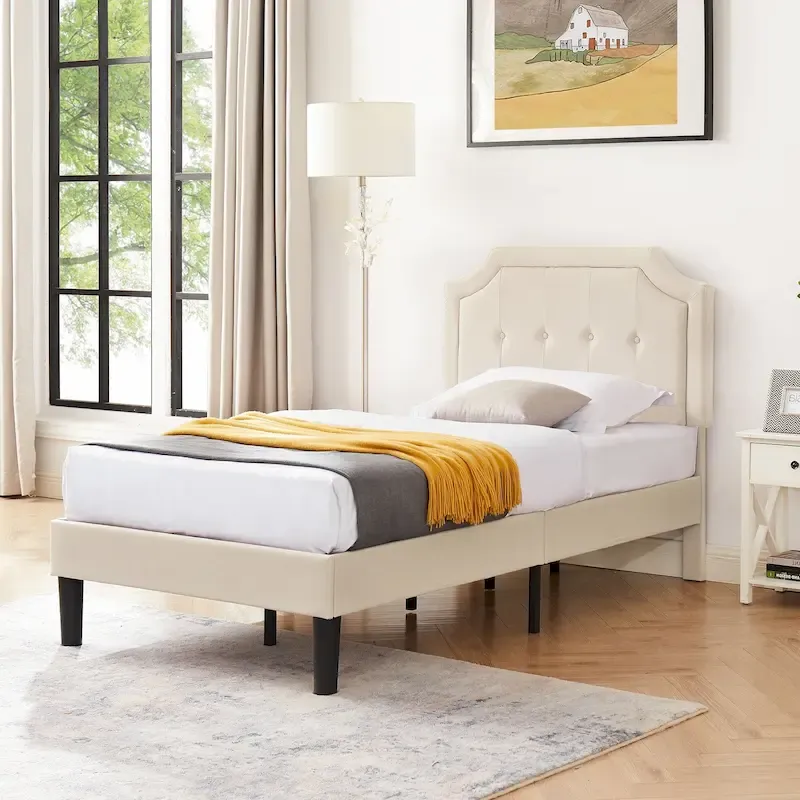 Javlergo Modern Upholstered Bed Frame with Height Adjustable Headboard, No Box Spring Needed