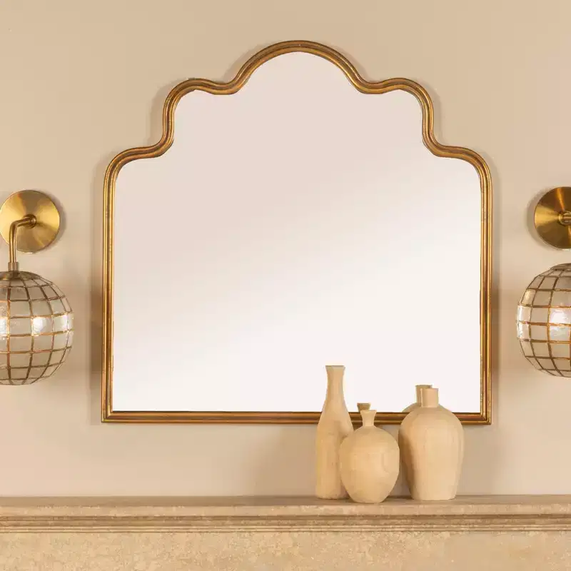 Storied Home Wavy Scalloped Arched Metal Framed Wall Mirror, Gold