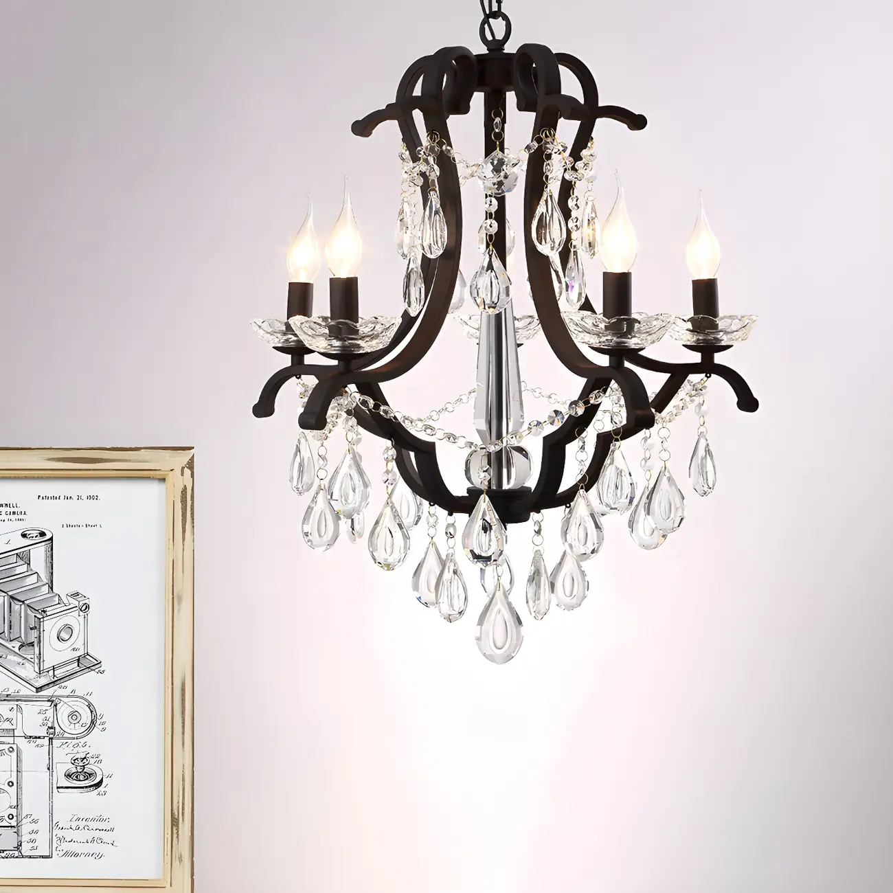 Traditional Black Crystal Candlestick Chandelier
