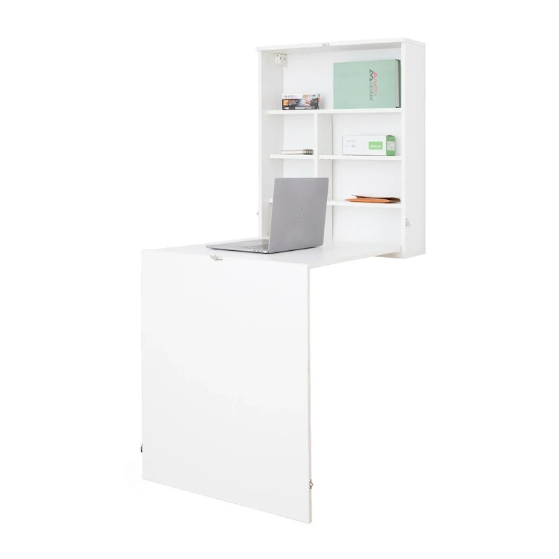 Wall-Mounted Folding Desk with Storage Shelves