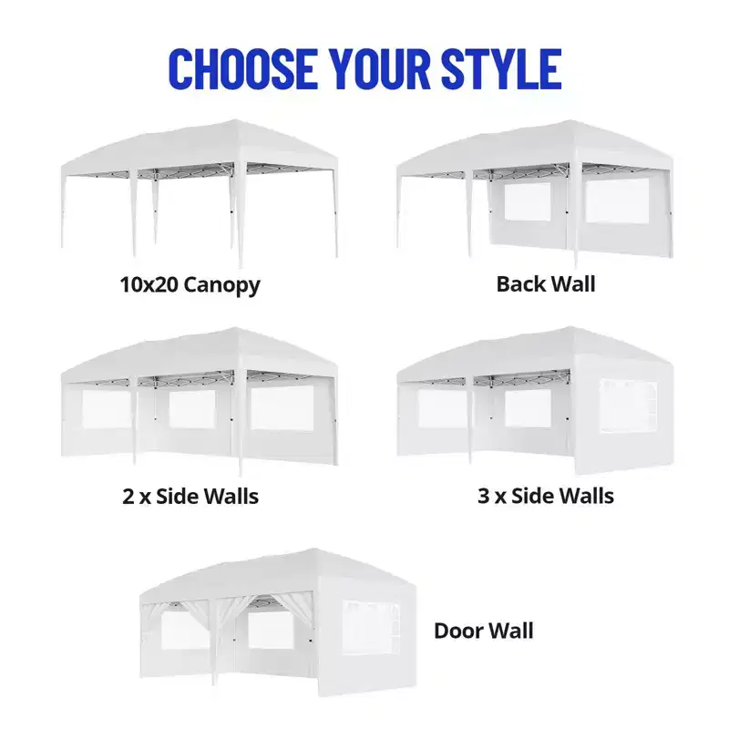 Heavy Duty Pop Up Canopy Tent 10x20 FT with 6 Sidewalls, Waterproof Commercial Gazebo, Adjustable Party Tent