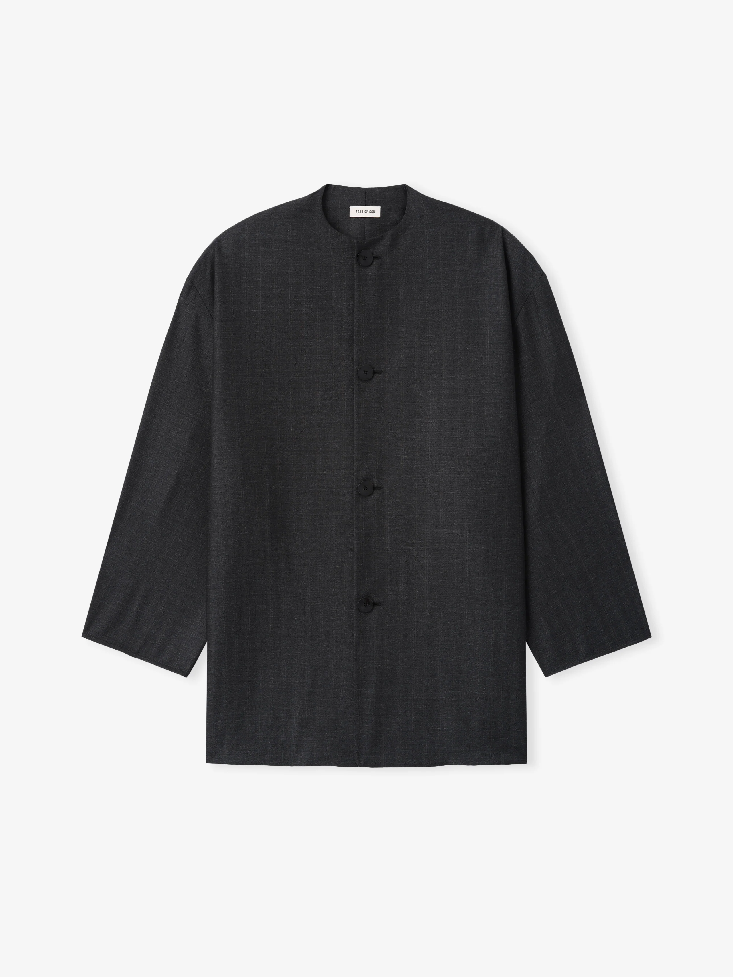Grey Striped Wool Collarless Sport Jacket