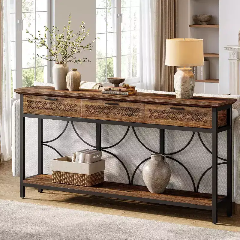Lantine Console Table with Drawers, 70.9-Inch Extra Long Entryway Table with Storage for Entryway, Living Room, Foyer, Unique Design