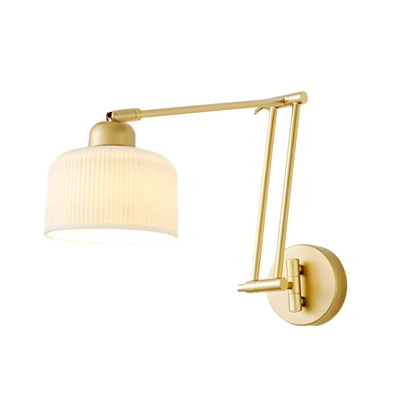 Modern Gold Adjustable Swing Arm Wall Light with White Shade