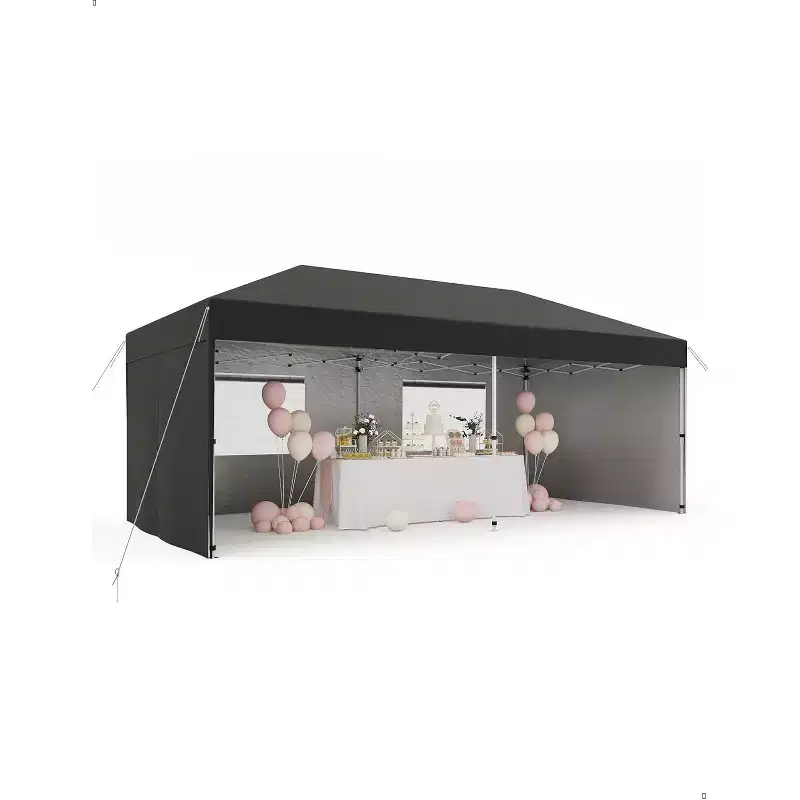 10x20 ft Heavy Duty Pop-Up Awning Tent  Waterproof Outdoor Pavilion with 4 Side Walls and Awning, with Roller Bags, Ground Pegs and Sandbags
