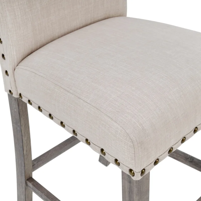 Farmhouse 5-Piece Square Bar Table with 4 Upholstered Counter Stools