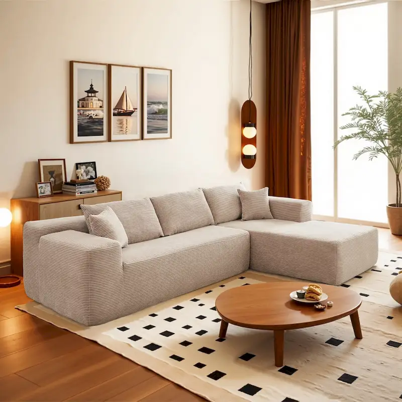 Modern Minimalist Style Sectional Couch Modular Corduroy Sofa for Living Room