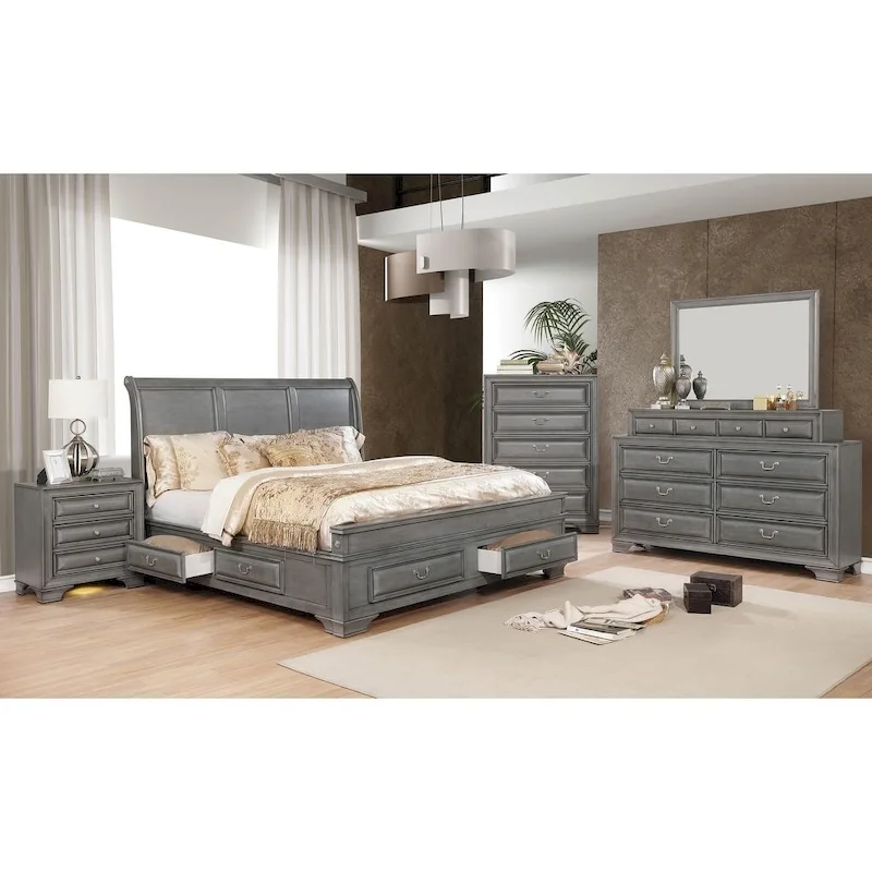 Brown Cherry / Grey Traditional 5-Drawer Chest, 1-Person Assembly