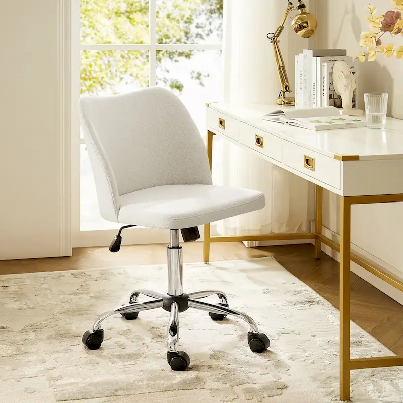 Grey/Tan/Ivory/Mustard/Beige Armless Office Chair with Casters, Height Adjustable, for 1 Person