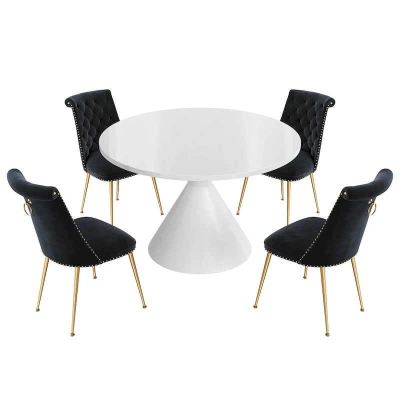 48  Light Luxury White High Gloss Large Countertop Dining Table with Velvet Dining Chair Set