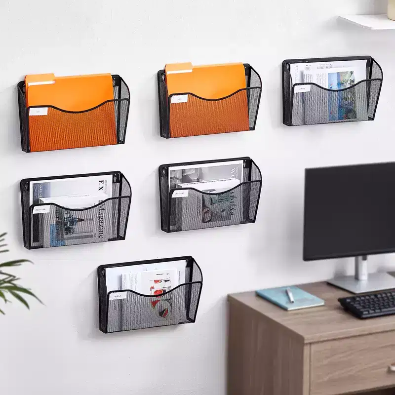 VEVOR File Wall Rack, Six-Piece 1 Pocket Mesh Wall File Holder, Wall Mounted Magazine Mail Paper & Document Storage Folder, Metal Wall File Organizer