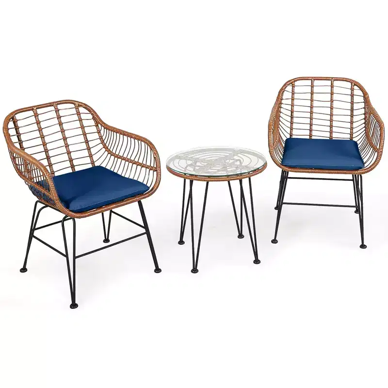 Costway 3PCS Patio Rattan Bistro Set Coffee Table Armchair Garden