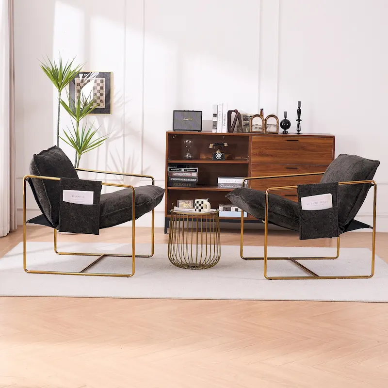 Velvet Arm Chair with Gold Metal Frame - Set of 2