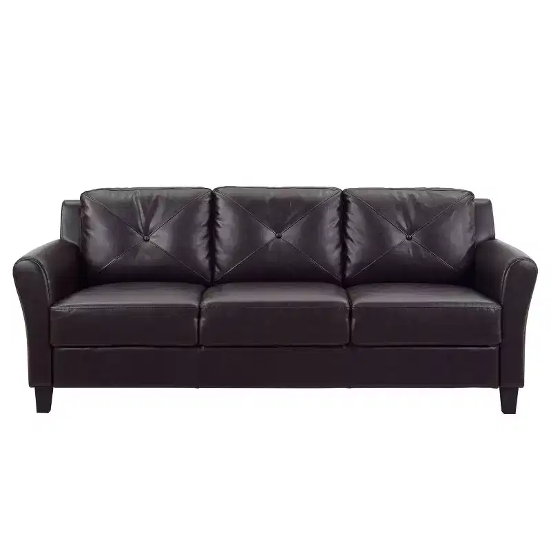 Helena Faux Leather Sofa Java Brown - Lifestyle Solutions: Upholstered, 3-Seater, Tufted Back, High-Density Foam