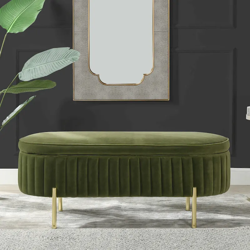 Modern Glam Performance Velvet Oval Tufted Storage Bench