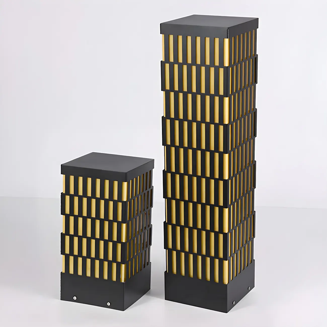 Black Metal Grille Rectangle Warm Light Post Cap Light