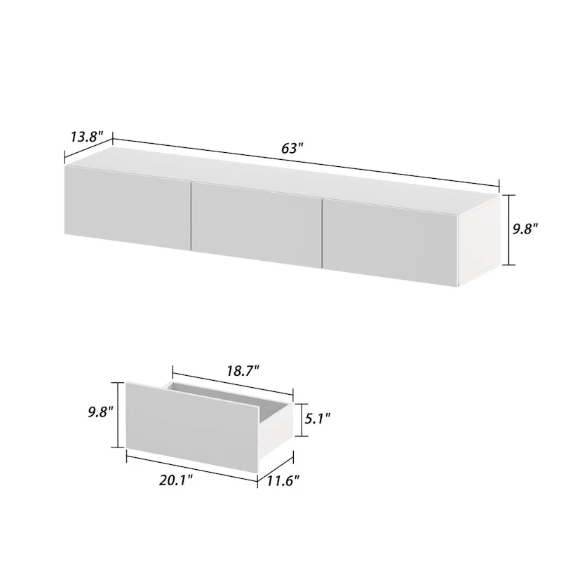 Wall Floating Media Consoles Hanging TV Console With Light TV Stand