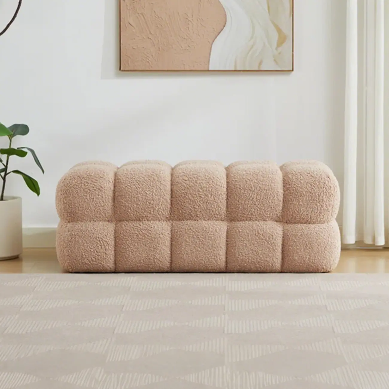 Modern Cloud-Shaped Boucle Upholstered Bedroom Bench