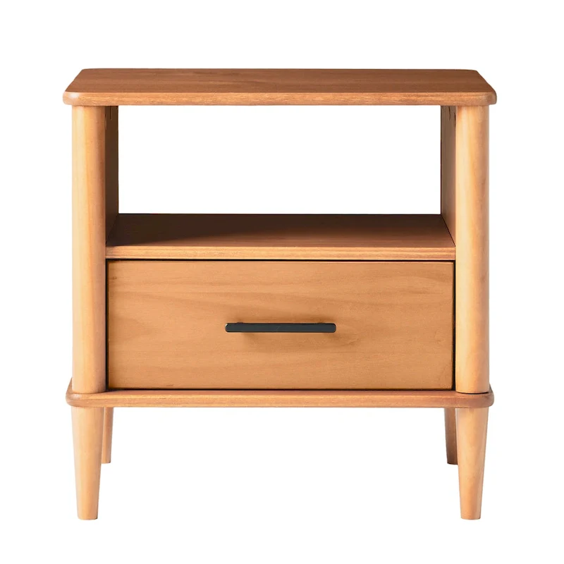 Walnut/Black/Caramel Mid-Century Spindle Nightstand, Single