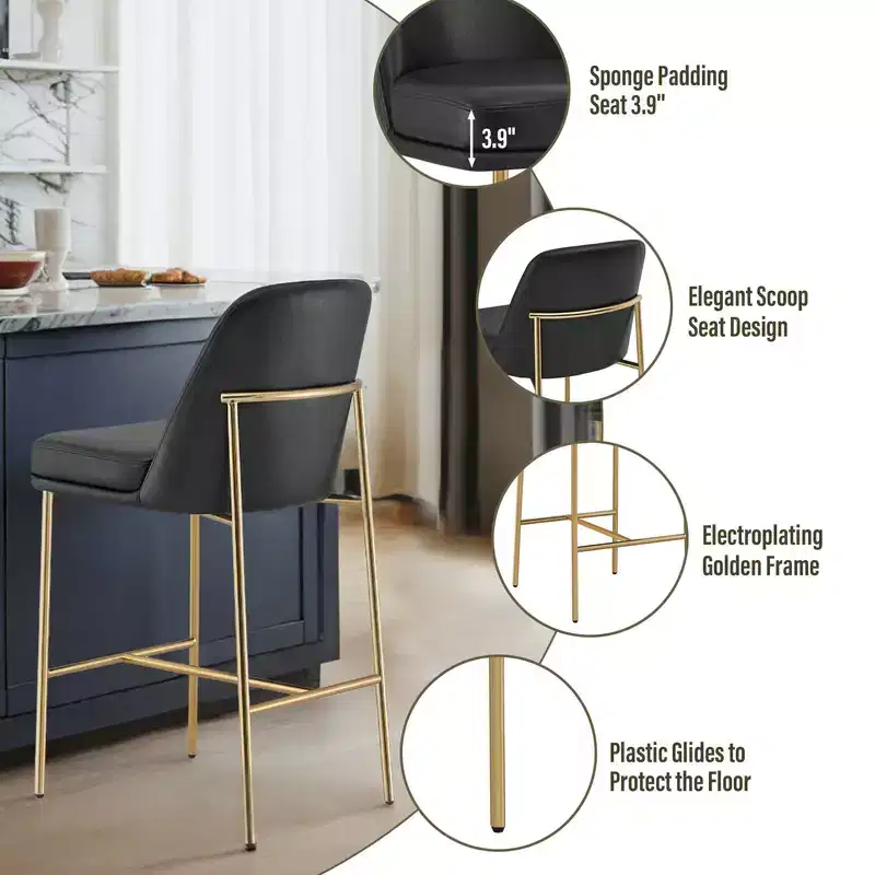 Spruce&Spring Modern 27 inch Counter Height Bar Stool with Gold Frame Set of 2