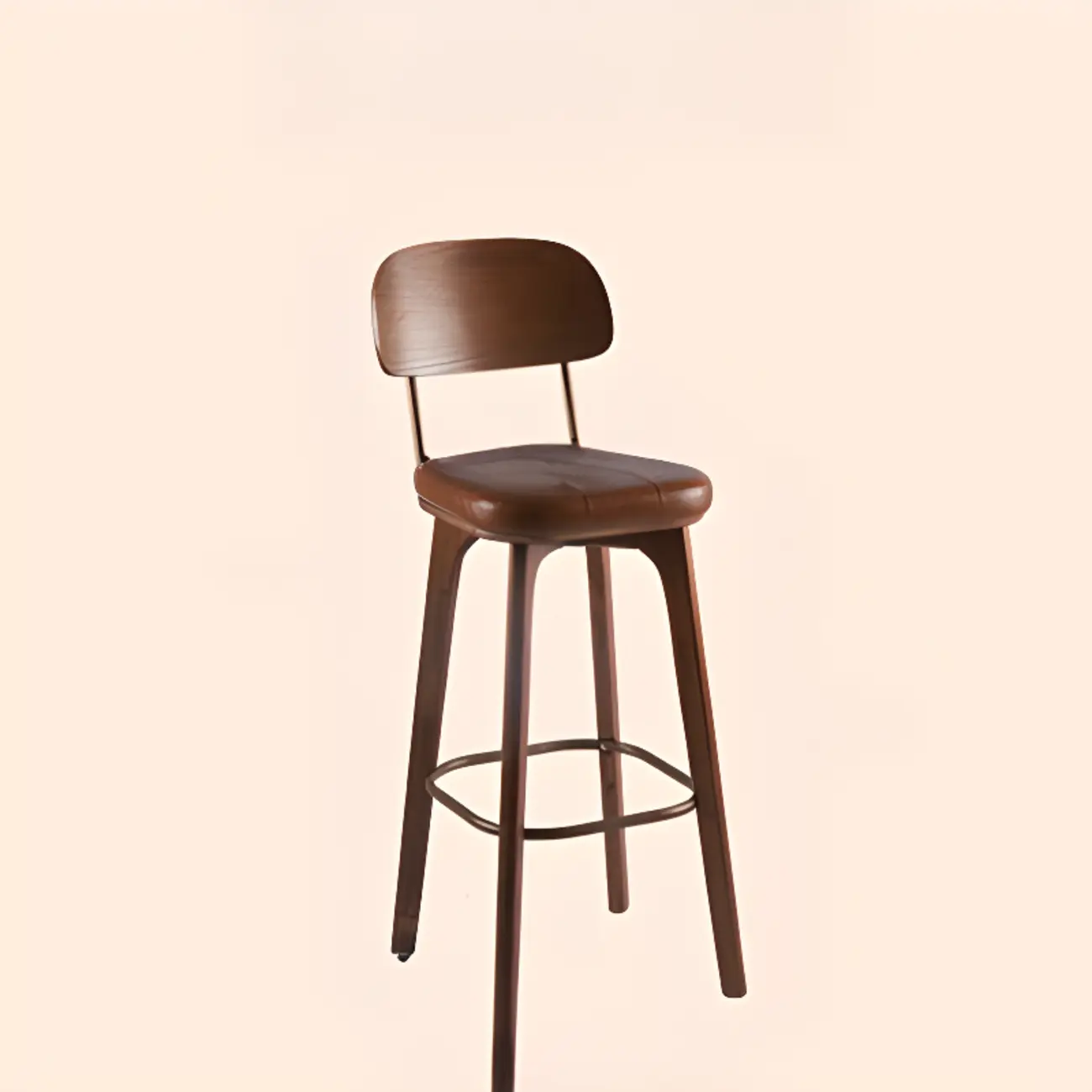 Mid-Century Modern Leather Square Bar Height Stools with Backs