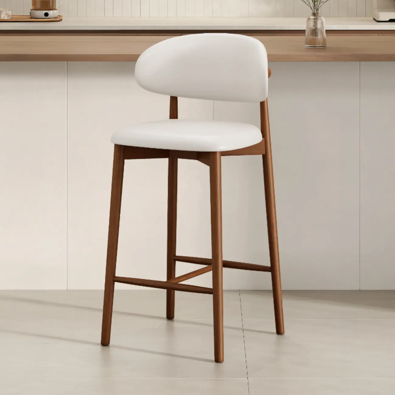 Mid Century Modern Upholstered Bar Stool with Back