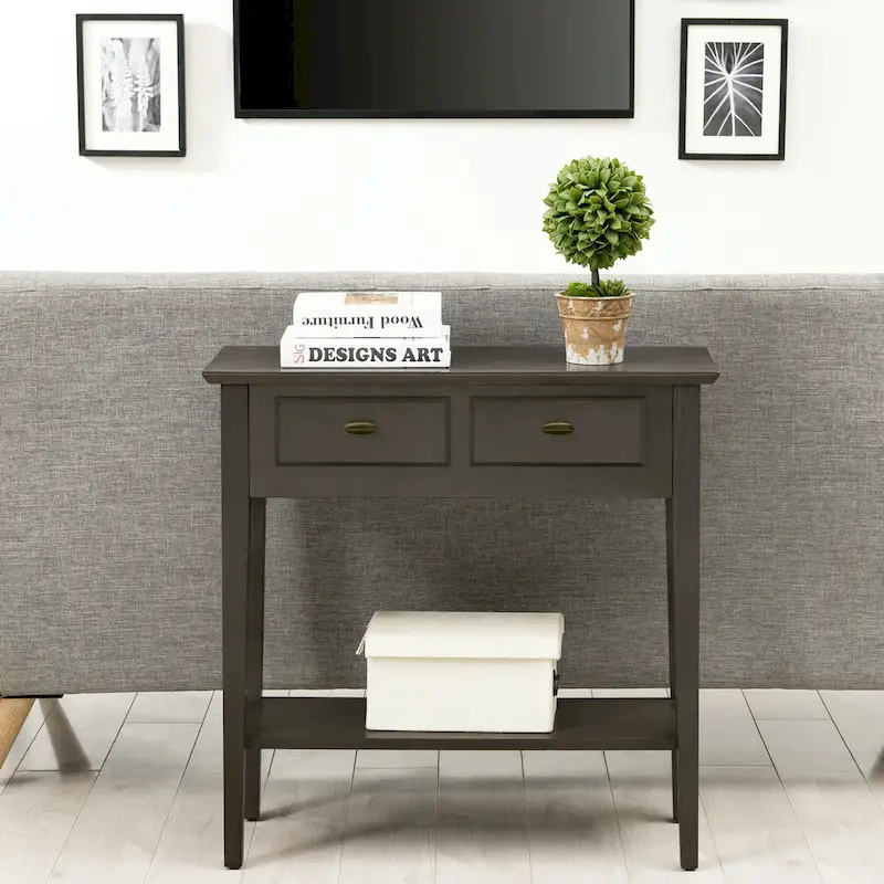 Solid Ash Wood Console Table with 2 Drawers & Open Shelf – 2 Finishes