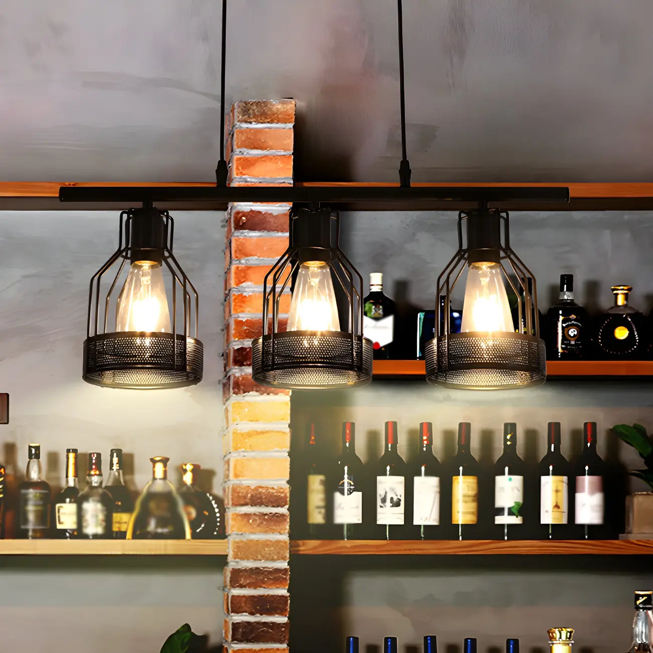 Industrial Black Metal Cage Large Island Pendant Light