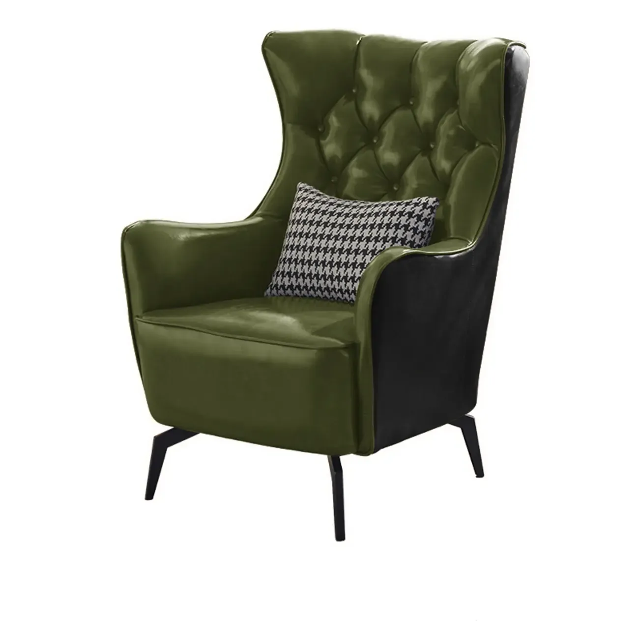 Modern Oiled Leather Tufted Wingback Accent Chair with Arms