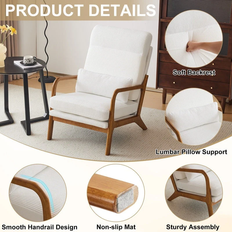 High Back Solid Wood Armrest Backrest Leisure Chair Accent Chair