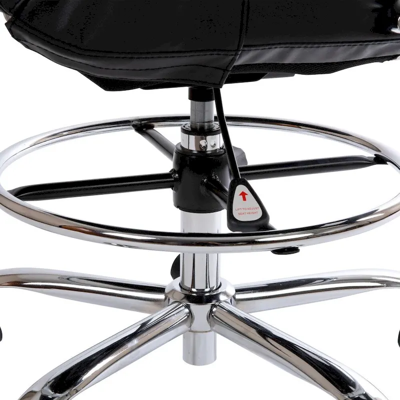 Mid-Back LeatherSoft Drafting Chair with Adjustable Foot Ring and Chrome Base