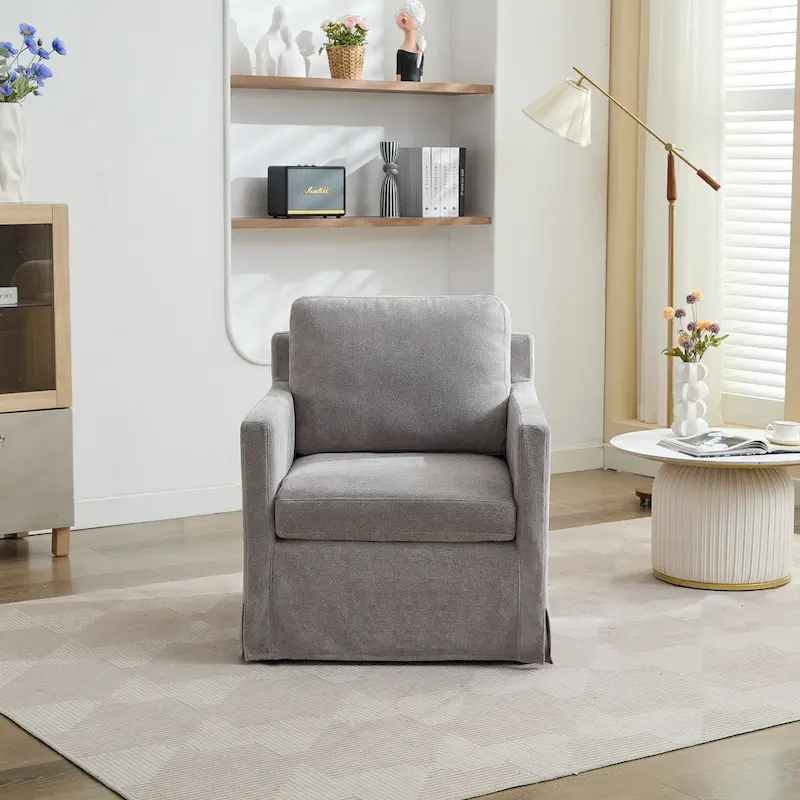 29.92 Chenille Swivel Accent Chair with Removable Cushion