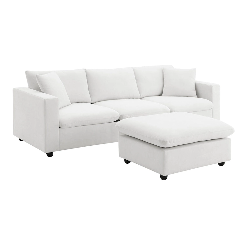 4-Seat Polyester L-Shaped Sectional Sofa with Convertible Ottoman