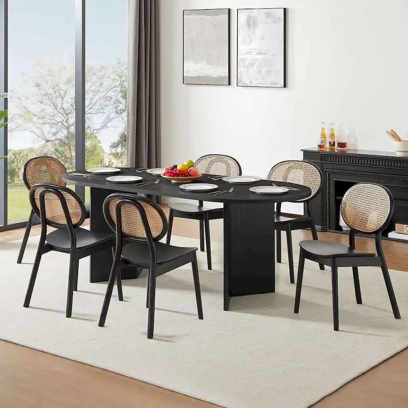 Black Oval Wood Kitchen Dining Table