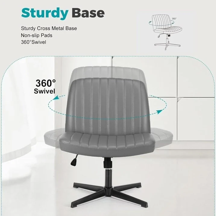 Cross Legged Armless Adjustable Swivel Padded Home Office Desk Chair No Wheels
