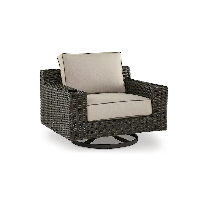 Signature Design by Ashley Coastline Bay Brown Outdoor Swivel Lounge with Cushion - 42.63 W x 36.25 D x 35 H
