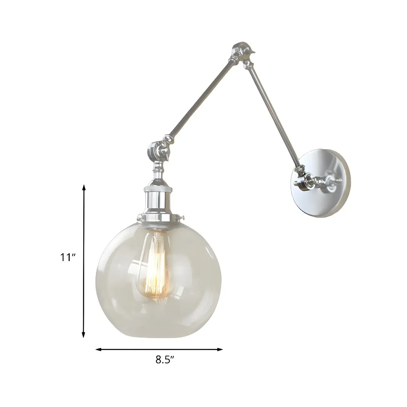 Industrial Silver Swing Arm Wall Light with Globe Clear Shade