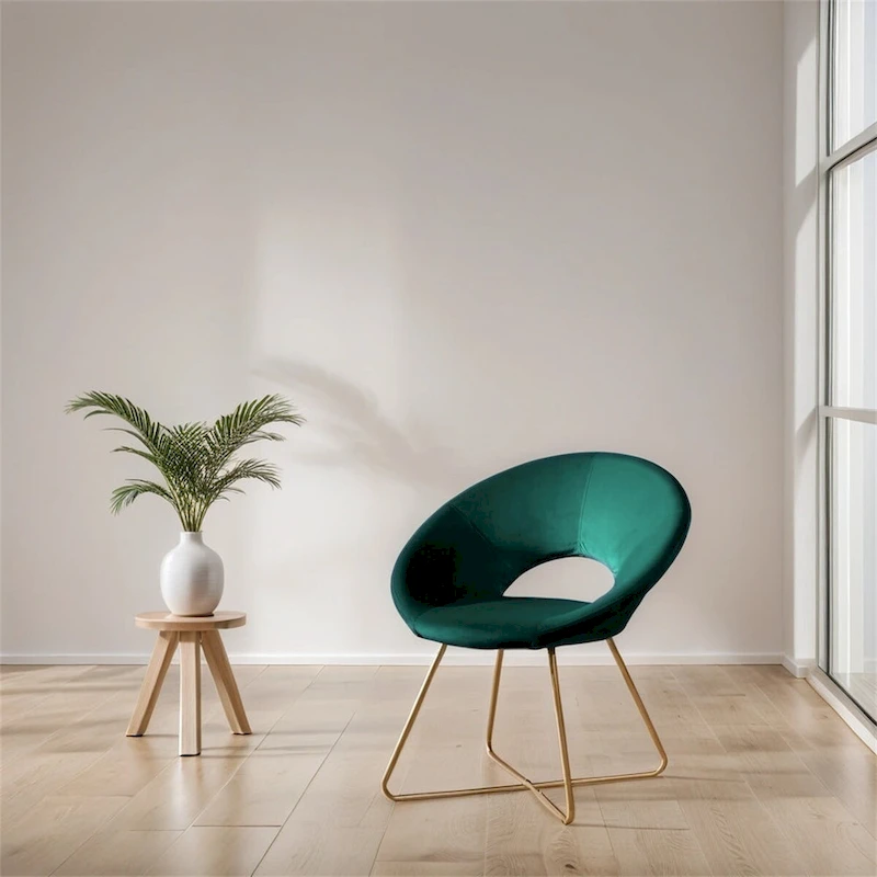 Silky Velvet Upholstered Accent Chair with Gold Tone Finished Base