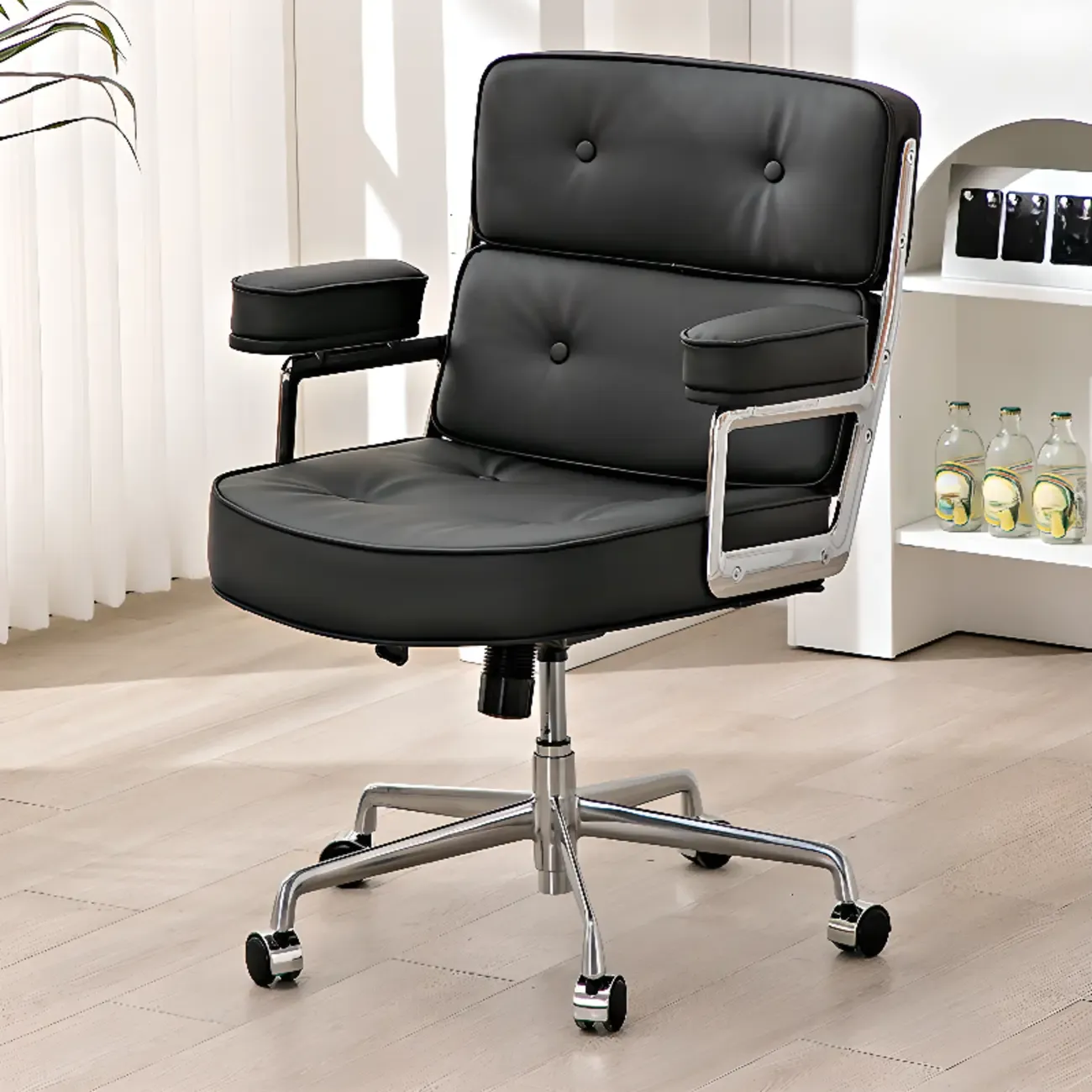 Upholstered Apricot Leather Adjustable Swivel Office Chair