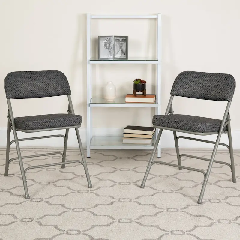 2 Pack Curved Triple Braced & Hinged Fabric Upholstered Metal Folding Chair