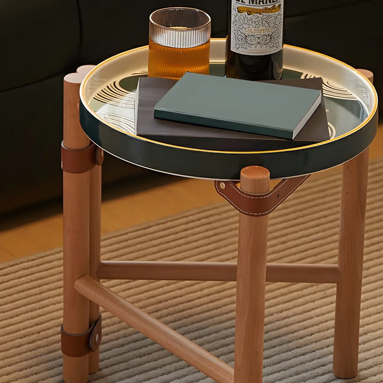 Scandinavian Round End Table with Ceramic Tray Top