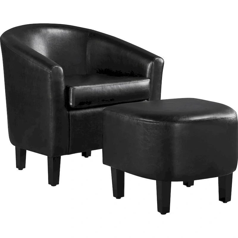 Accent Chair Faux Leather Club Chair and Ottoman Set