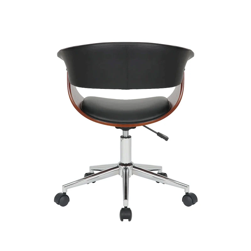 Faux Leather Office Chair with Chrome Base and Curved Wood Seat