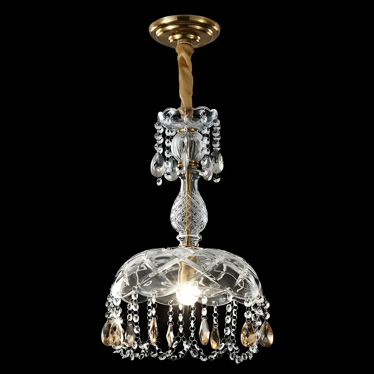 Luxury Dome Clear Crystal Pendant Light Adjustable Height