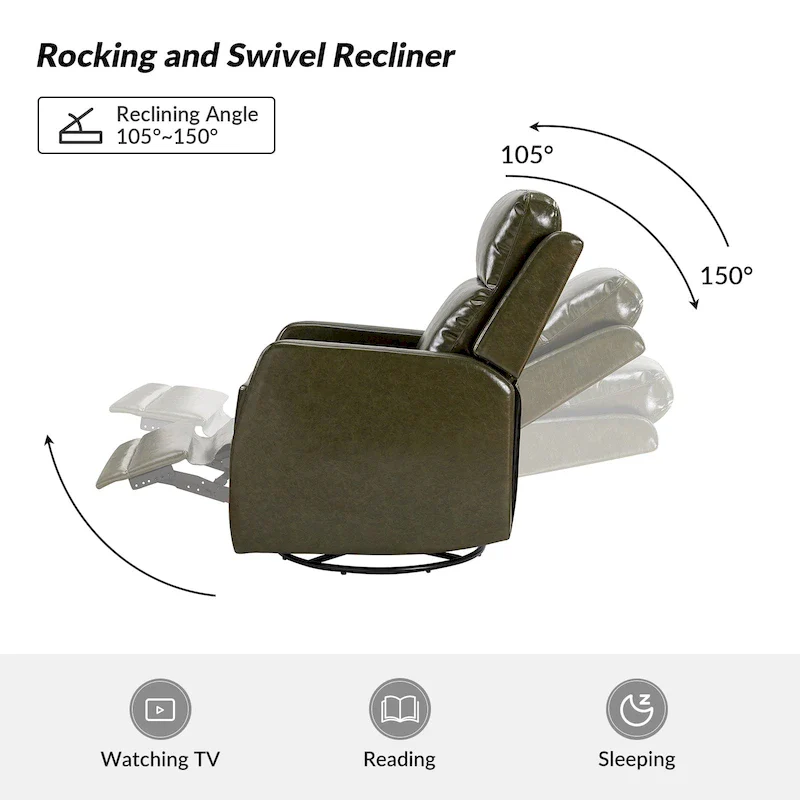 Modern Faux Leather Manual Rocking Swivel Recliner with Wingback