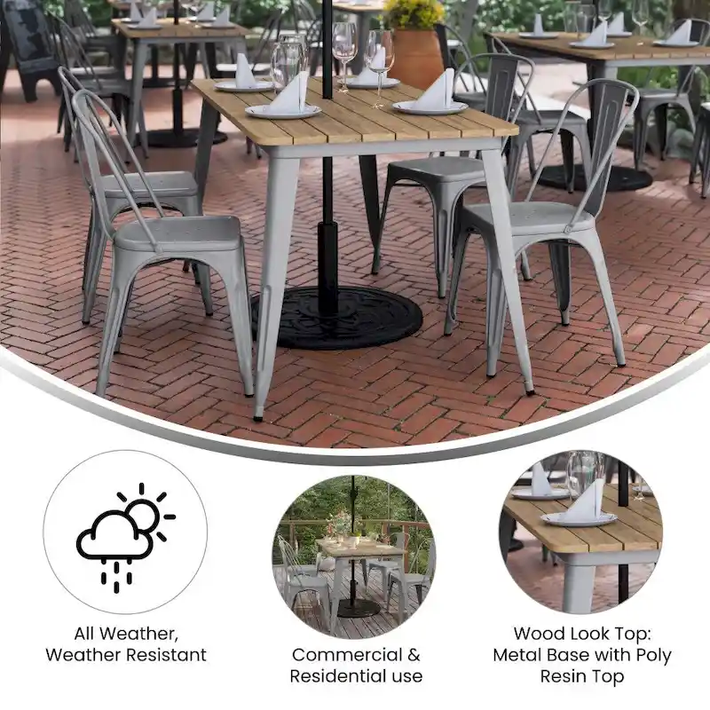 30x60 Commercial Poly Resin Restaurant Table with Umbrella Hole - 30 W x 60 D x 30 H
