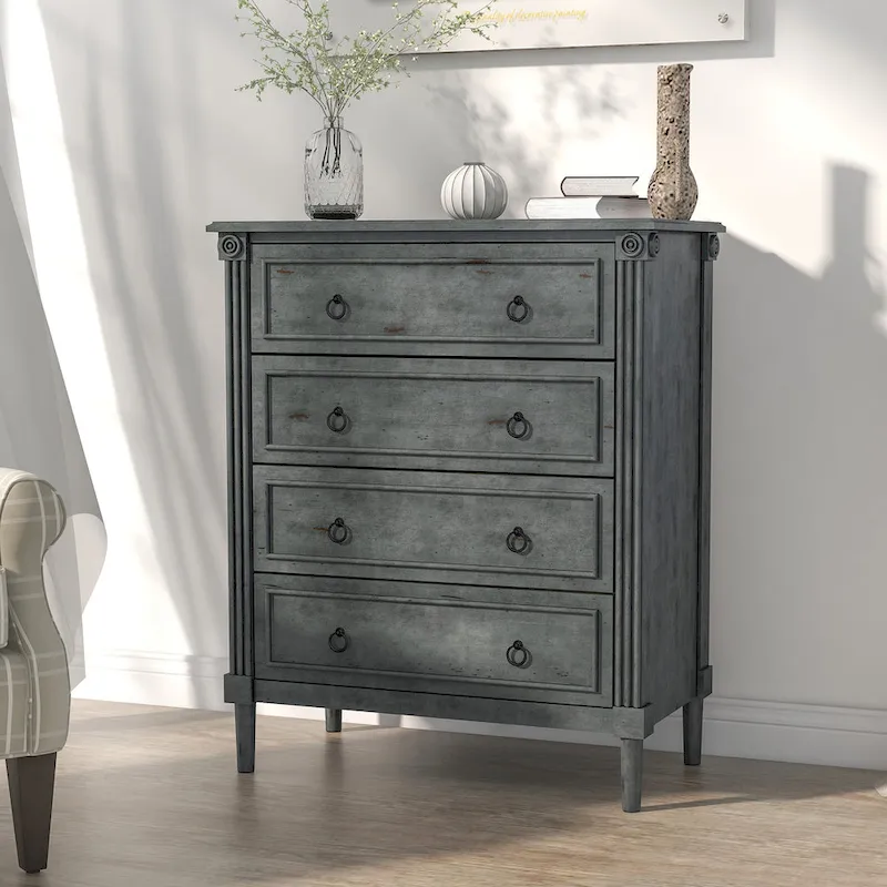 Antique Grey / Antique White / Espresso Traditional 4-Drawer Solid Wood Chest - Single Use