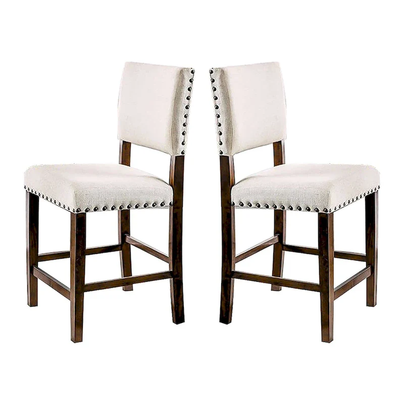 Set of 2 Brown Cherry and Ivory Dining Chair with Nailhead Trim